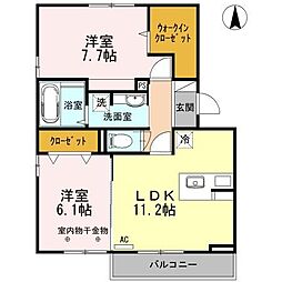 プレリアール 2LDKの間取図画像