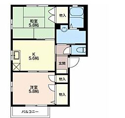 ディアス・リヴェール 2DKの間取図画像