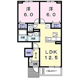 サニーヒルズ城山 2LDKの間取図画像