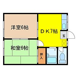 タカギハイツ豊丘A 2DKの間取図画像