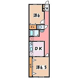 サンハイツ三溝 2DKの間取図画像