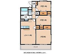 マンション花水木 3階3LDKの間取り