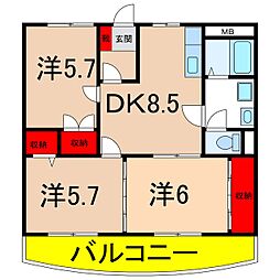 エステートマンション見晴 3DKの間取図画像