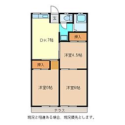 山岸アパート 2階3DKの間取り