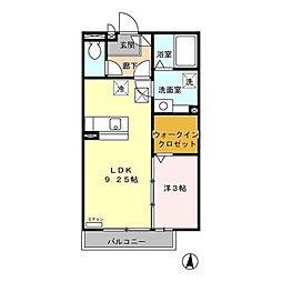 パークヒルズB 1LDKの間取図画像