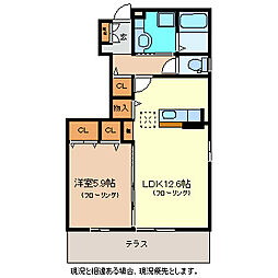メルベーユ東中野2 1LDKの間取図画像
