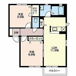 クレセールおぶせC 2LDKの間取図画像