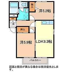 ホワイトディアス松川A 2DKの間取図画像
