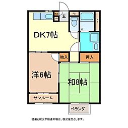 ベルメゾン吉田 2DKの間取図画像
