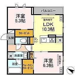 セルメイユール 2LDKの間取図画像