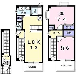 グレイスハイランドB棟 2LDKの間取図画像