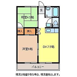 ヴィラ・若宮A 2DKの間取図画像
