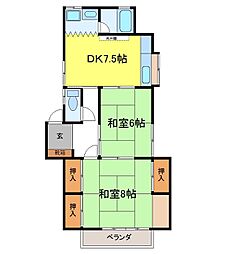 コーポいわさき 2DKの間取図画像