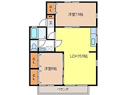 セジュールよろこびA 2LDKの間取図画像