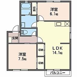 フレグランス日詰A 2LDKの間取図画像