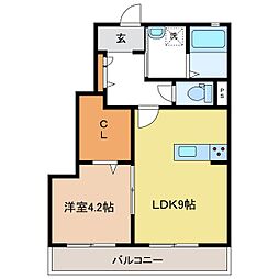Wベリー 1LDKの間取図画像