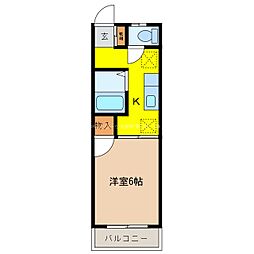 岡田ハイツ東棟 1Kの間取図画像