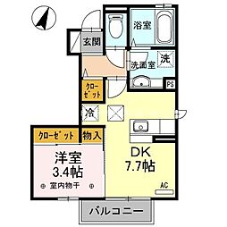 テトラ 1DKの間取図画像