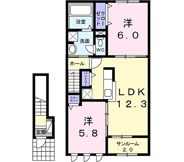 メゾン・ベル ｜長野県上伊那郡箕輪町大字中箕輪(賃貸アパート2LDK・2階・59.42㎡)の写真 その2