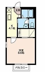ディアスファーストA 1階1Kの間取り