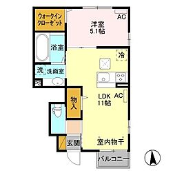 ナイスリバー 1階1LDKの間取り