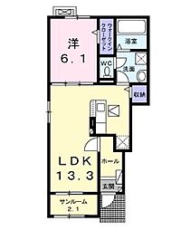JR飯田線 田畑駅 徒歩16分の賃貸アパート 1階1LDKの間取り
