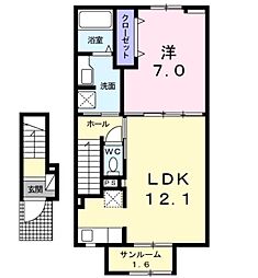 マーレ・ナナB 2階1LDKの間取り