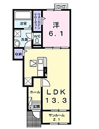 ソレアードI 1LDKの間取図画像