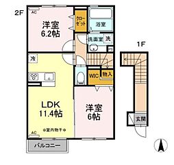 ロイヤルガーデンミノワC 2LDKの間取図画像