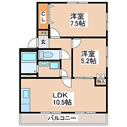 望月マンション 2LDKの間取図画像