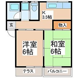 サンテラス東部上條ハイツ 2Kの間取図画像