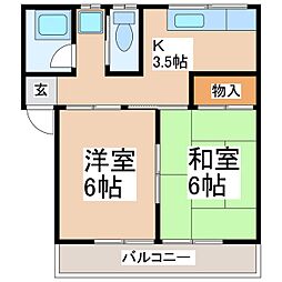 サンテラス東部上條ハイツ 2Kの間取図画像