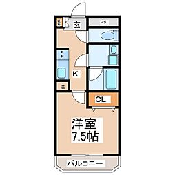サンライン東部 1Kの間取図画像
