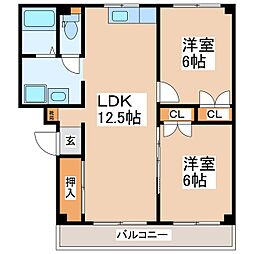 カーザはぎ 2LDKの間取図画像