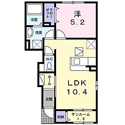 ベルパレット東 1LDKの間取図画像
