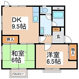 グリーンヒル村上A 2DKの間取図画像