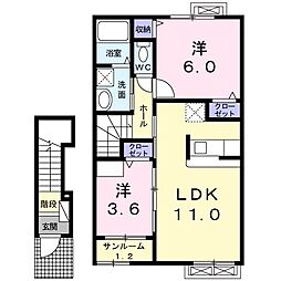 アップル南 2LDKの間取図画像