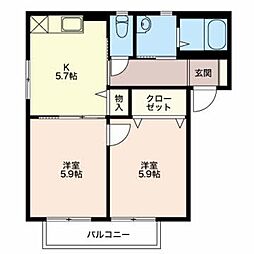 カーサヴィエント 2Kの間取図画像