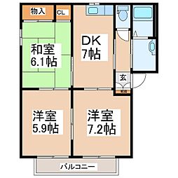 西上田ハイツ1 3DKの間取図画像