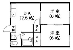 ハイツプチブル 1階2DKの間取り