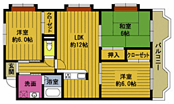 サンライズハイツ原川 3LDKの間取図画像