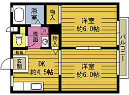 カーサあしべ 1階2Kの間取り