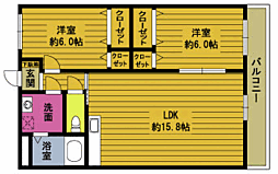 メジャーベル森町II 2階2LDKの間取り