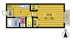 AS関園 1Kの間取図画像