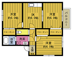サニーハウス二目川 3DKの間取図画像