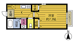 AS関園 1Kの間取図画像