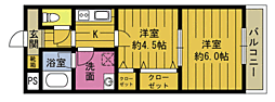 パレ・ドール鶴崎2 2Kの間取図画像