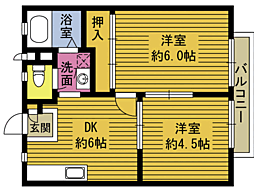 カーサあしべC 2DKの間取図画像