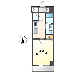 ピースクエアシュモクIII（P-SQUARE　Shumoku　III） 4階1Kの間取り