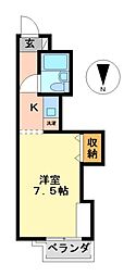 コーポ伊勢山 5階1Kの間取り